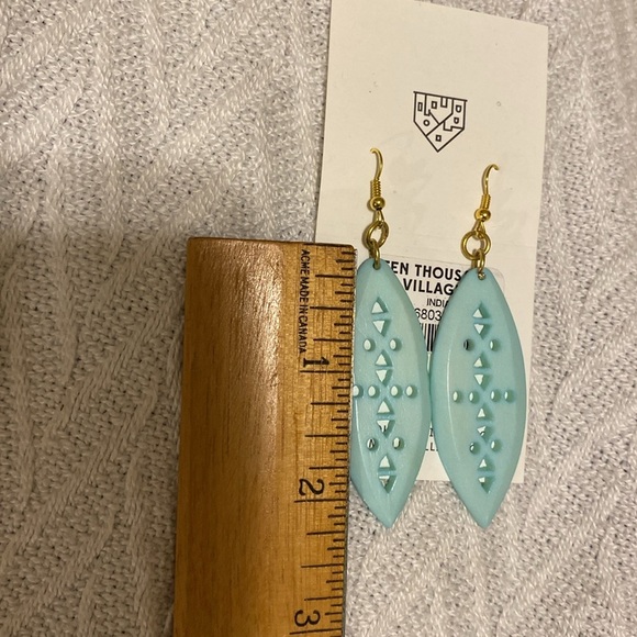 Fairtrade Turquoise Earrings Beachy Boho Gold Tone Hooks - Picture 6 of 7